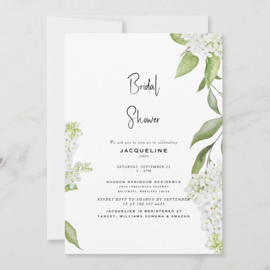 Invitation Baby Shower Élégant Hydrangea Blanche (Devant)