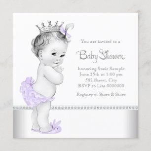 Invitation Baby-Shower élégant lavande et argent