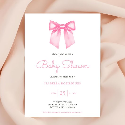 Invitation Baby shower Elegant Pink Bow
