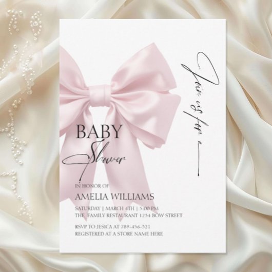 Invitation Baby shower Elegant Pink Bow
