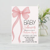 Invitation Baby shower Elegant Pink Bow (Debout devant)