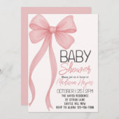 Invitation Baby shower Elegant Pink Bow (Devant / Derrière)