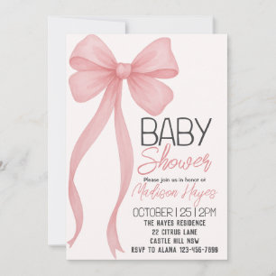 Invitation Baby shower Elegant Pink Bow