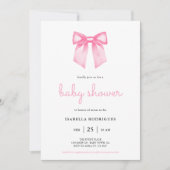 Invitation Baby shower Elegant Rose Aquarelle Bow (Devant)