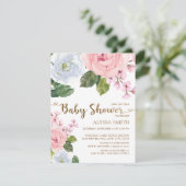 Invitation Baby Shower élégant rose blanc floral roses script (Debout devant)