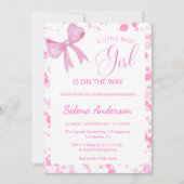 Invitation Baby shower Elégant Rose Bow Girl (Devant)