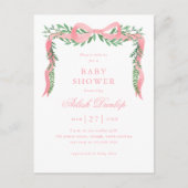 Invitation Baby shower Elégant Rose Bow Girl (Devant)