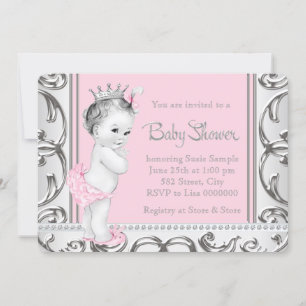 Invitation Baby-Shower élégant rose et argent