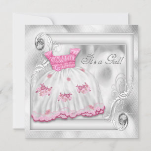 Invitation Baby-Shower élégant rose et gris