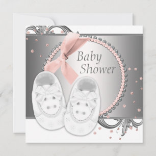 Invitation Baby-Shower élégant rose et gris