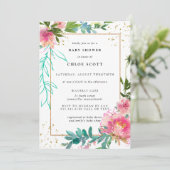 Invitation Baby shower élégant rose floral et or (Debout devant)