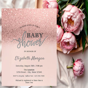Invitation Baby Shower élégant rose gold pailleté Bokeh