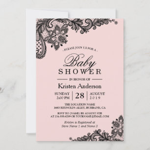 Invitation Baby shower Elégant Rosé Rose noir dentelle