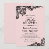 Invitation Baby shower Elégant Rosé Rose noir dentelle (Devant / Derrière)