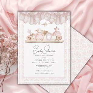 Invitation Baby-Shower Élégant Rose Toile Vintage Fantaisiste