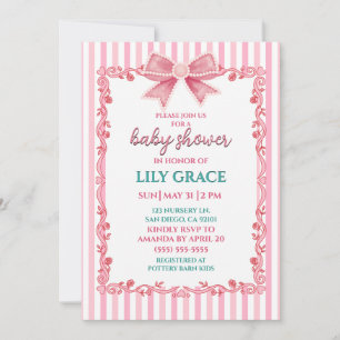 Invitation Baby Shower Élégant Ruban Rose et Rose Vintage