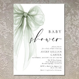 Invitation Baby shower élégant Sage Green Bow