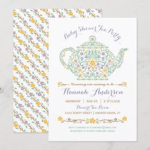 Invitation Baby Shower Élégant Thé - Théière