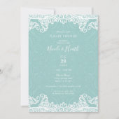 Invitation Baby Shower Élégant Turquoise et Blanc en Dentelle (Devant)