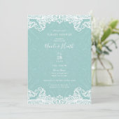 Invitation Baby Shower Élégant Turquoise et Blanc en Dentelle (Debout devant)