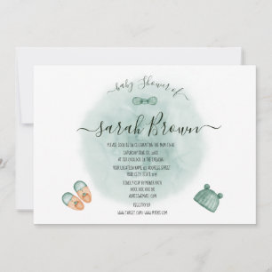 Invitation Baby shower ELEGANT VERT & ORANGE WATERCOLOR