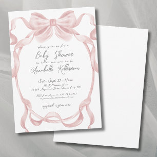 Invitation Baby Shower Élégant Vintage Rose Pâle à Ruban