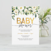 Invitation Baby shower Elegant White Roses (Debout devant)