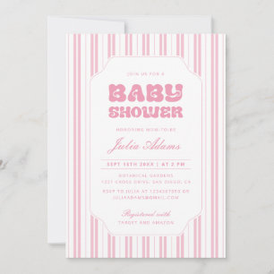 Invitation Baby-Shower élégante aux rayures roses pêche