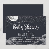 Invitation Baby shower Élégante Lune & Étoiles Nuit (Devant / Derrière)