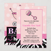 Invitation Baby shower élégante rose et zèbre (Devant / Derrière)