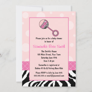 Invitation Baby shower élégante rose et zèbre