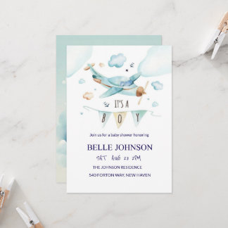 Invitation Baby shower élégante - Thème avion