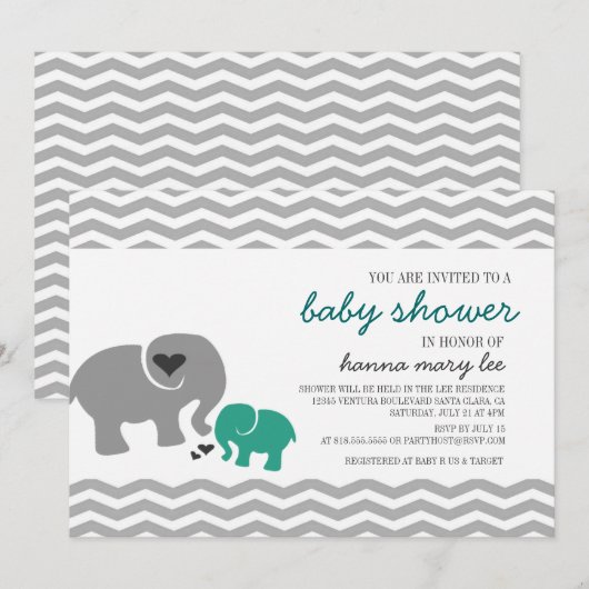Invitation Baby shower éléphant (Devant / Derrière)