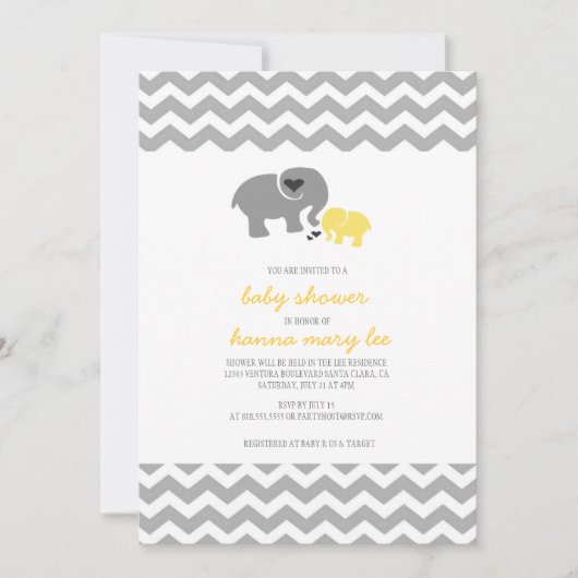 Invitation Baby shower éléphant (Devant)