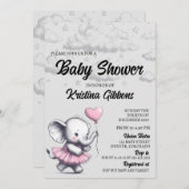 Invitation Baby shower éléphant (Devant / Derrière)