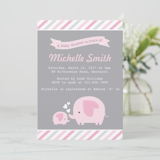 Invitation Baby shower éléphant (Debout devant)
