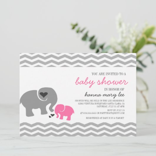 Invitation Baby shower éléphant (Debout devant)