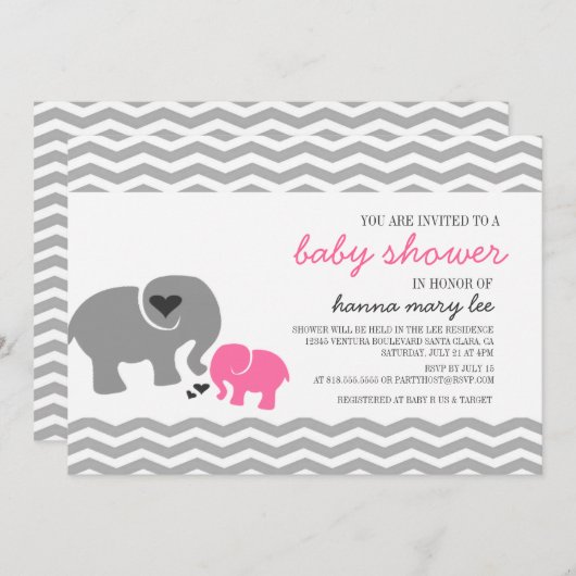 Invitation Baby shower éléphant (Devant / Derrière)