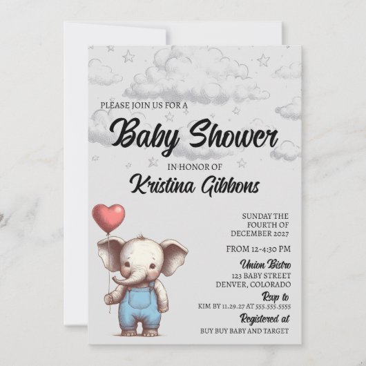 Invitation Baby shower éléphant (Devant)