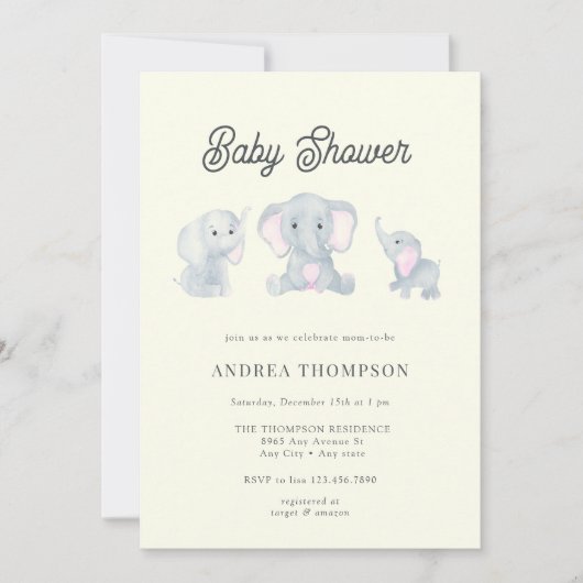 Invitation Baby shower éléphant (Devant)