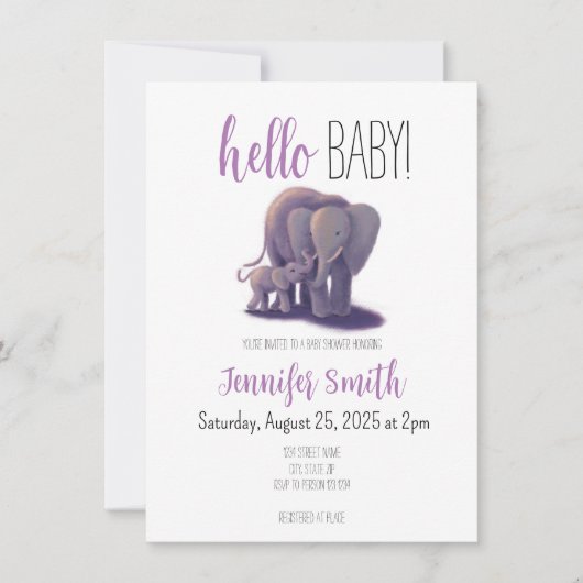 Invitation Baby shower éléphant (Devant)