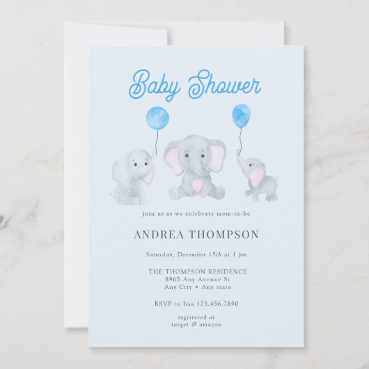 Invitation Baby shower éléphant (Devant)