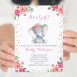 Invitation baby shower éléphant