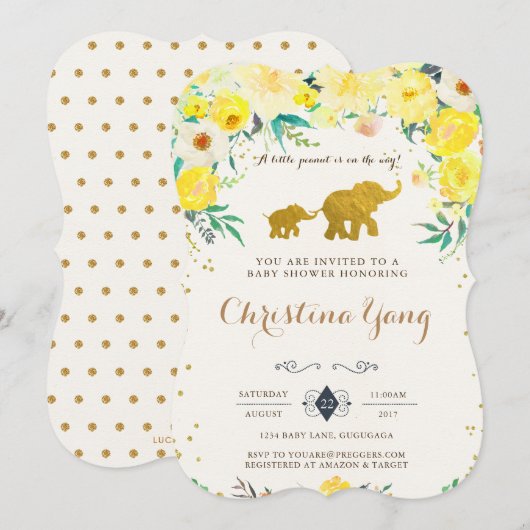 Invitation Baby shower éléphant (Devant / Derrière)