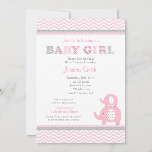 Invitation Baby shower éléphant (Devant)