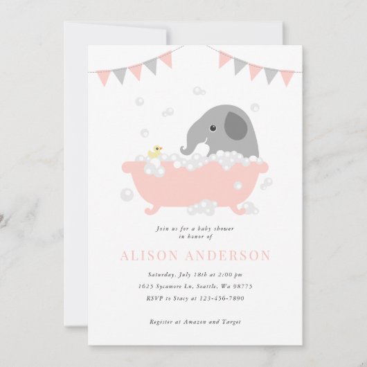 Invitation Baby shower éléphant (Devant)