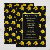 Invitation Baby shower Eléphant Animal Parties scintillant Or (Devant / Derrière)