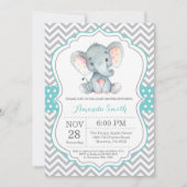 Invitation Baby shower éléphant Aqua et Grey (Devant)
