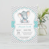 Invitation Baby shower éléphant Aqua et Grey (Debout devant)