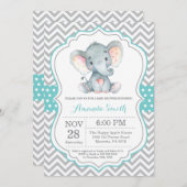 Invitation Baby shower éléphant Aqua et Grey (Devant / Derrière)